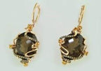 Brown Smoky Quartz Diamond Spiral Scroll Fantasy Fancy 14K Rose Gold Earrings