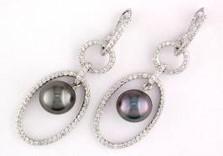 Silver Grey Black Tahitian Pearl Diamonds 14K White Gold Drop Dangle Earrings