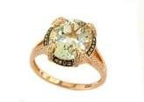 Oval Shape Green Amethyst Prasiolite Diamond Halo 14K Rose Gold Statement Ring