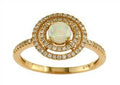 Round White Opal Double Diamond Halo 14K Rose Gold Statement Ring