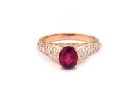 Oval Shape Red Pink Ruby Diamond Pave 14K Rose Gold Statement Cocktail Ring