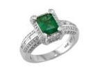 Green Emerald & White Diamonds Pave Set 14K White Gold Statement Unique Ring