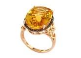 Orange Amber Citrine Black Diamond Halo Set Rose Gold Statement Cocktail Ring