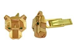 Panther Leopard Jaguar Lion 14K Rose Gold Green Emeralds Eye Statement Cufflinks