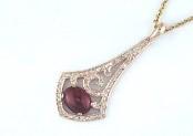 oval shape red pink ruby cabochon 14k white gold statement pendant necklace