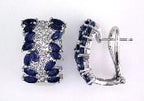Blue Sapphire Marquise Shape Diamond Pave Set 14K White Gold Statement Earrings