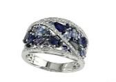 Dark Light Hue Blue Sapphire Cluster Diamond Pave 14K White Gold Band Ring