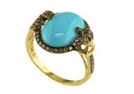 Oval Shape Blue Teal Turquoise Diamond Halo Pave 14K Yellow Gold Ring