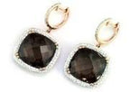 Cushion Shape Brown Smoky Quartz Diamond Halo Set 14K White Gold Drop Earrings