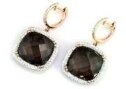 Cushion Shape Brown Smoky Quartz Diamond Halo Set 14K White Gold Drop Earrings