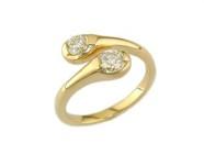 Two Stone Round Diamond Bypass 14K Yellow Gold Statement Ring