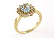 Oval Shape Blue Aquamarine Floral Flower 14K Yellow Gold Diamond Halo Ring