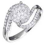 Diamonds Pave Set Round Cluster Halo 14KWhite Gold Statement Bypass Spiral Ring