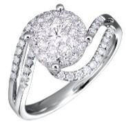 Diamonds Pave Set Round Cluster Halo 14KWhite Gold Statement Bypass Spiral Ring