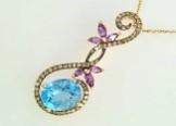 Oval Shape Swiss Blue Topaz Amethysts Floral Flower Rose Gold Diamond Earrings