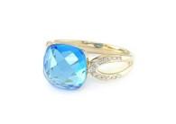 cushion shape swiss blue topaz split shank 14k yellow gold diamonds fashion ring