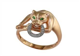 Panther Cat Emerald Diamond Ring 14K Rose Gold Statement Ring