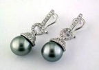 Silver Grey Black Tahitian Pearl Diamond 14K White Gold Drop Earrings