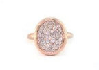 Oval Shape Diamond Pave Set 14K Rose Gold Grooved Branch Textured Statement Ring