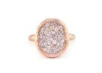 Oval Shape Diamond Pave Set 14K Rose Gold Grooved Branch Textured Statement Ring