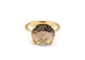Round Shape Brown Smoky Quartz Diamond Accented Pave 14K Yellow Gold Ring
