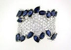 Blue Sapphire Marquise Shape Diamond Pave Set 14K White Gold Statement Band Ring