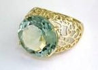 Large Jumbo Green Amethyst Prasiolite Scroll Cage Motif 14K Yellow Gold Ring