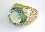 Large Jumbo Green Amethyst Prasiolite Scroll Cage Motif 14K Yellow Gold Ring