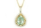 Pear Teardrop Shape Green Amethyst Prasiolite Gold Diamond Halo Pendant Necklace
