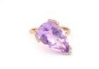 Large Pear Teardrop Shape Light Violet Purple Amethyst Rose Gold Diamonds Ring