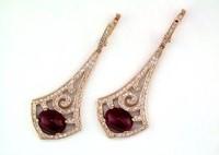 Oval Shape Red Pink Ruby Cabochon 14K White Gold Statement Earrings