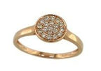 Round Shape Diamond Pave Set 14K Rose Gold Dainty Thin Band Statement Ring