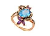 Oval Shape Swiss Blue Topaz Floral Flower Amethyst 14K Rose Gold Diamonds Ring