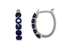 Blue Sapphire Medium Huggie Hoops 14K White Gold Statement Classic Earrings