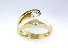 Unique Round Diamond Tension Set Flush Set Bypass 14K Yellow Gold Statement Ring