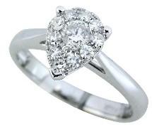 Diamonds Pear Teardrop Pave Set Cluster Halo 14K White Gold Statement Ring