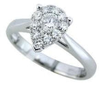 Diamonds Pear Teardrop Pave Set Cluster Halo 14K White Gold Statement Ring