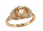 Oval Shape Peach Pink Morganite 14K Rose Gold Statement Diamond Pave Set Ring