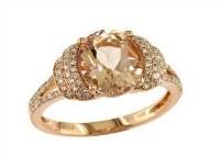 Oval Shape Peach Pink Morganite 14K Rose Gold Statement Diamond Pave Set Ring