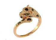 Spotted Leopard Panther Jaguar Diamond Pave 14K Rose Gold Emerald Eyes Ring