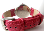 Pink Sapphire & Diamond Pave Dial Luxury Swiss Quartz Exotic Leather Band Watch