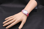 Pink Sapphire & Diamonds Pave Dial Luxury Swiss Quartz Exotic Leather Band Watch