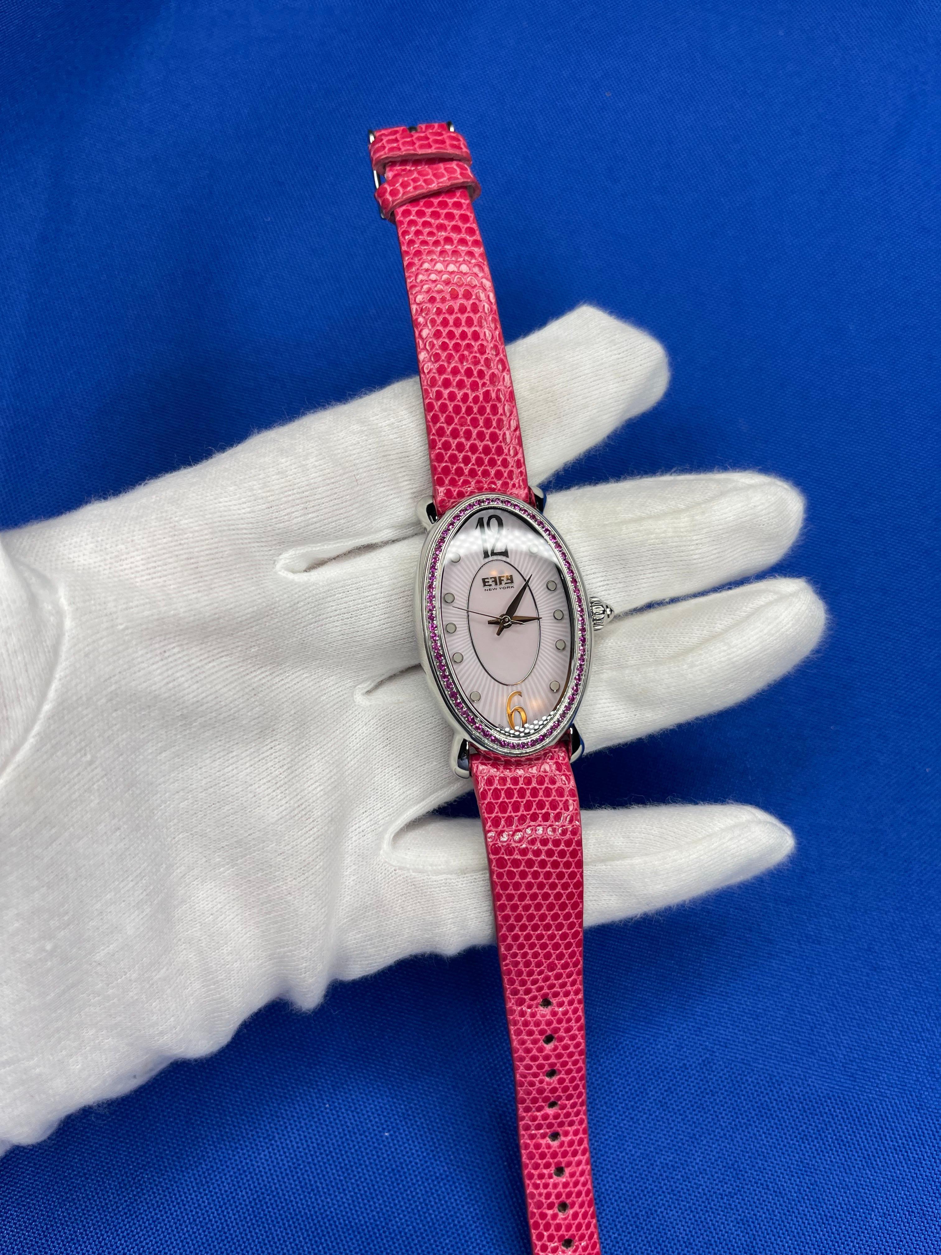 Pink Sapphire Diamonds Pave Dial Luxury Swiss Quartz Exotic Leather Band Watch