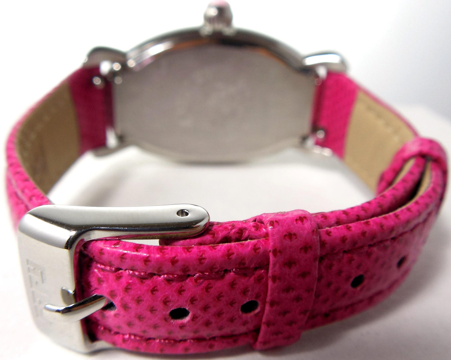 Pink Sapphire Diamonds Pave Dial Luxury Swiss Quartz Exotic Leather Band Watch