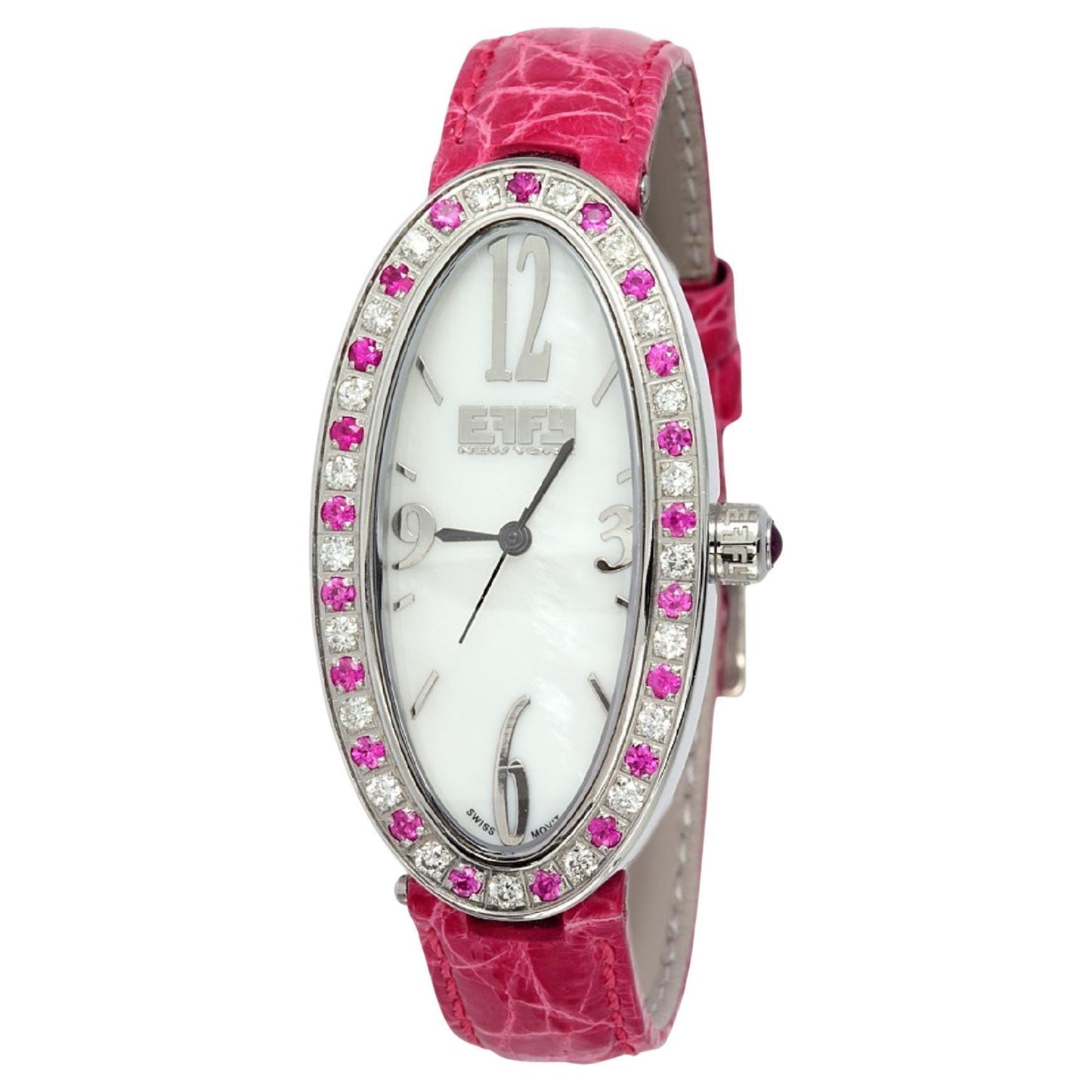 pink sapphire diamonds pave dial luxury swiss quartz exotic leather band watch