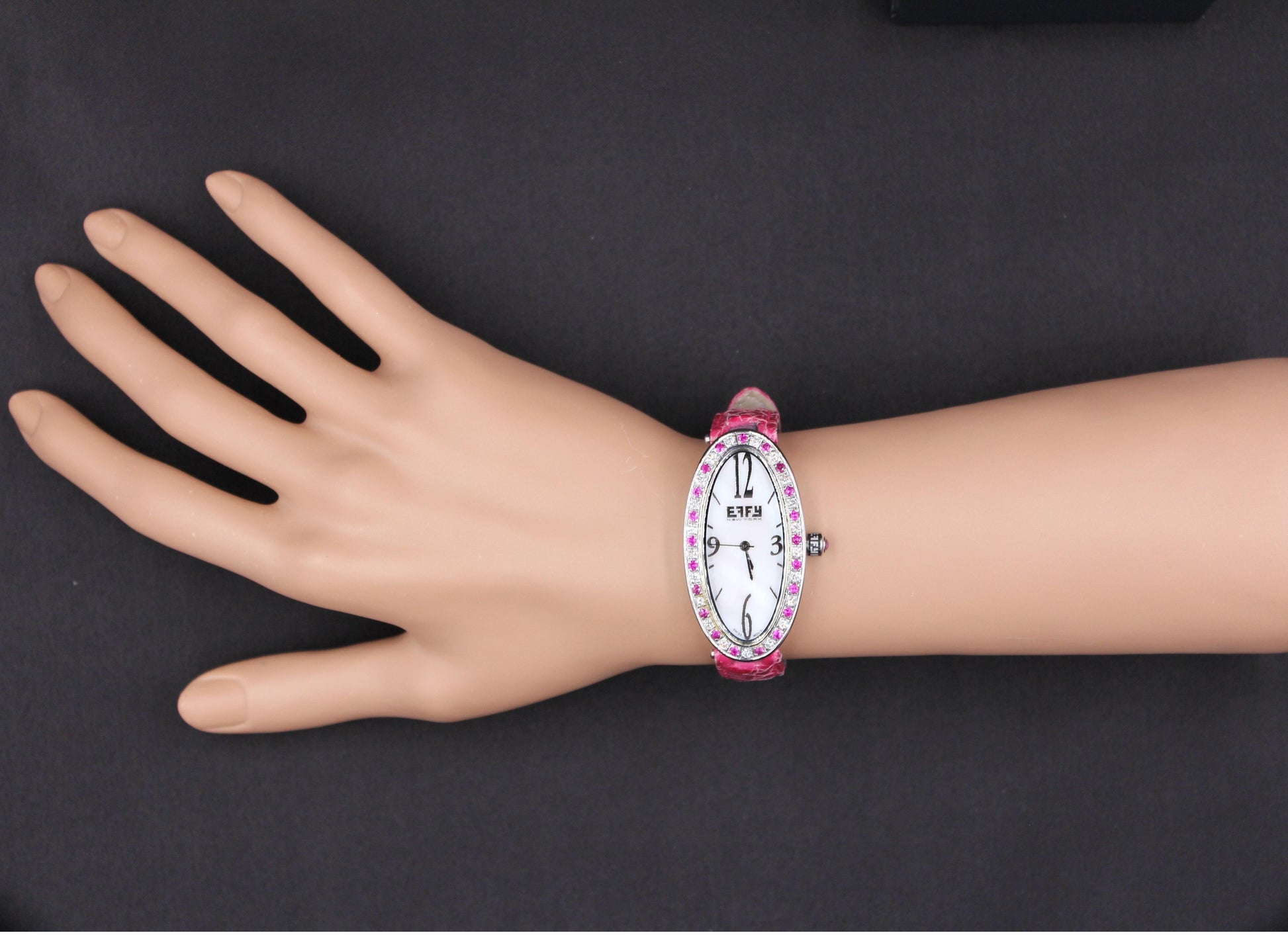 Pink Sapphire Diamonds Pave Dial Luxury Swiss Quartz Exotic Leather Band Watch