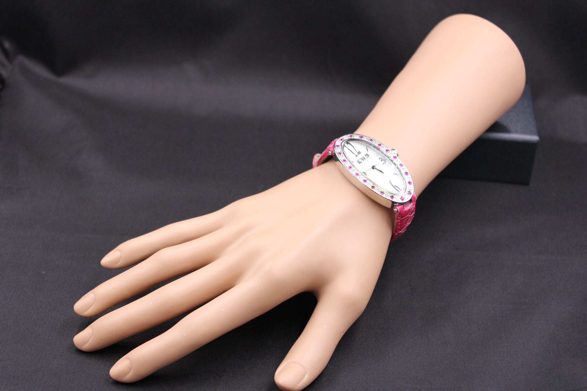 Pink Sapphire Diamonds Pave Dial Luxury Swiss Quartz Exotic Leather Band Watch