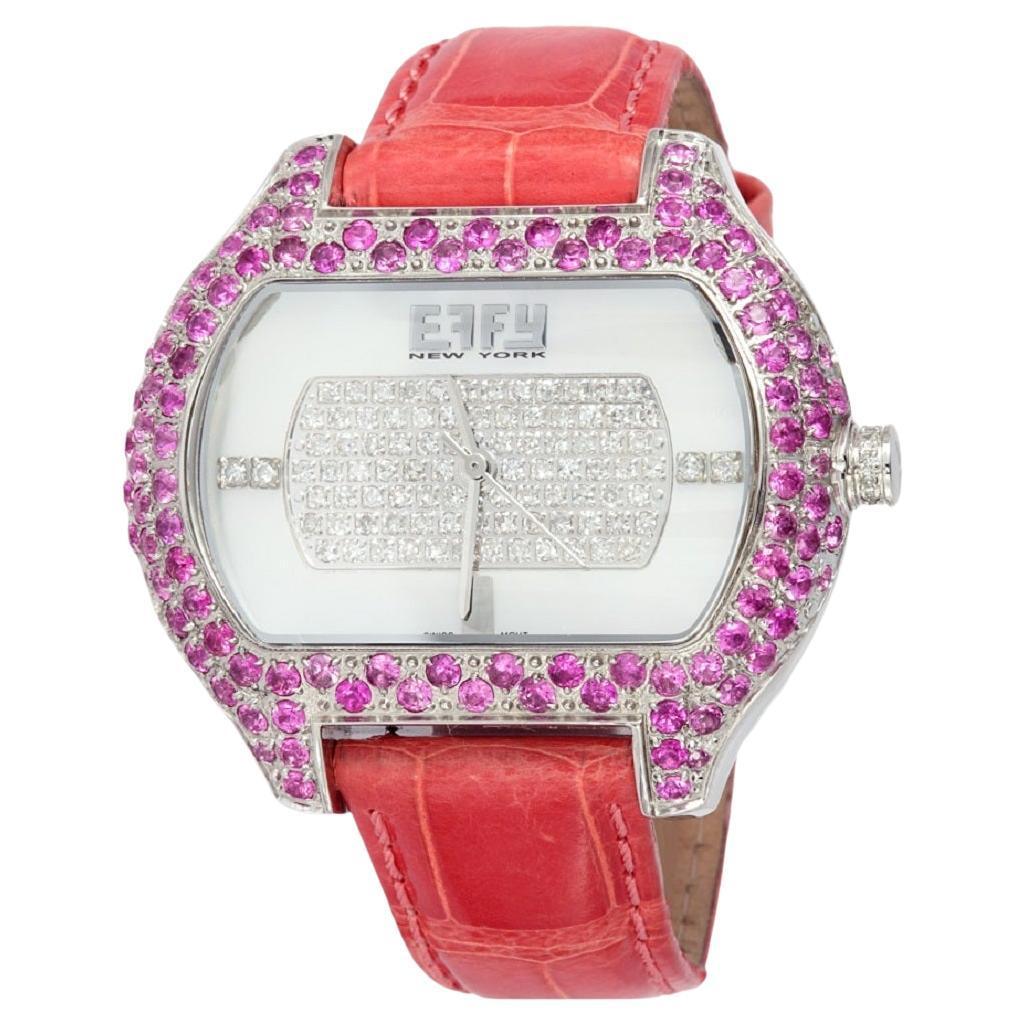 Pink Sapphire & Diamonds Pave Dial Luxury Swiss Quartz Exotic Leather Band Watch