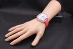 Pink Sapphire & Diamonds Pave Dial Luxury Swiss Quartz Exotic Leather Band Watch