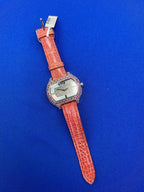 Pink Sapphire & Diamonds Pave Dial Luxury Swiss Quartz Exotic Leather Band Watch